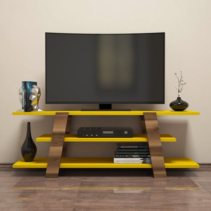 Hanah Home Soporte TV Nogal y Amarillo 120x42x33.6 cm